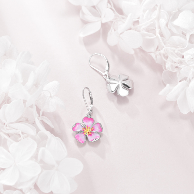 Boucles d'oreilles à levier en argent sterling bicolore Cherry Blossom-4