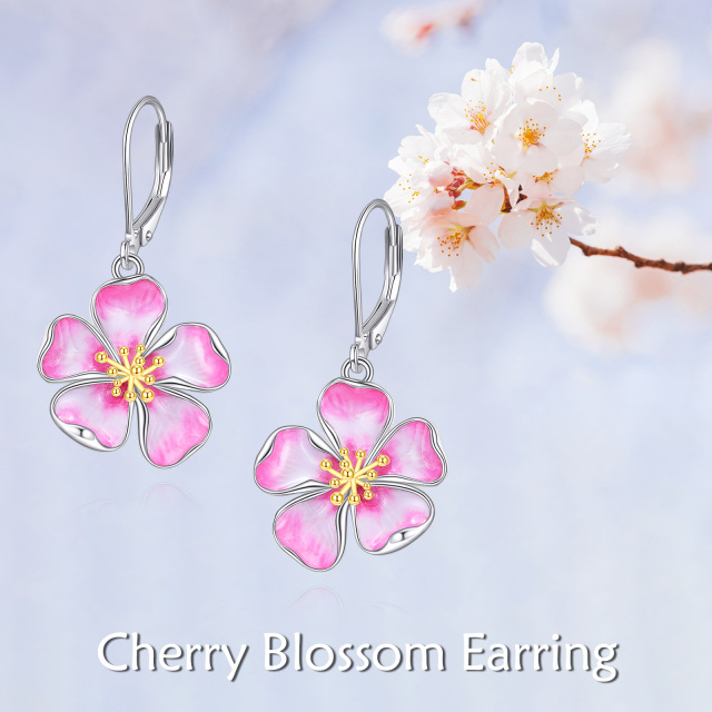 Sterling Silver Two-tone Cherry Blossom Lever-back Earrings-6