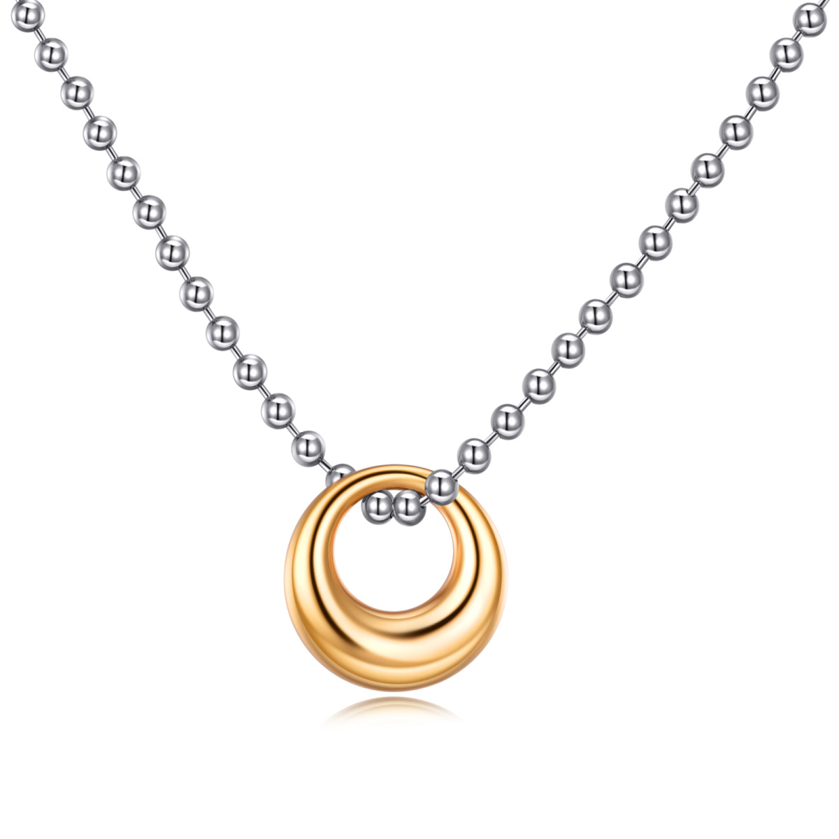 Sterling Silver Two-tone Circle Pendant Necklace-1