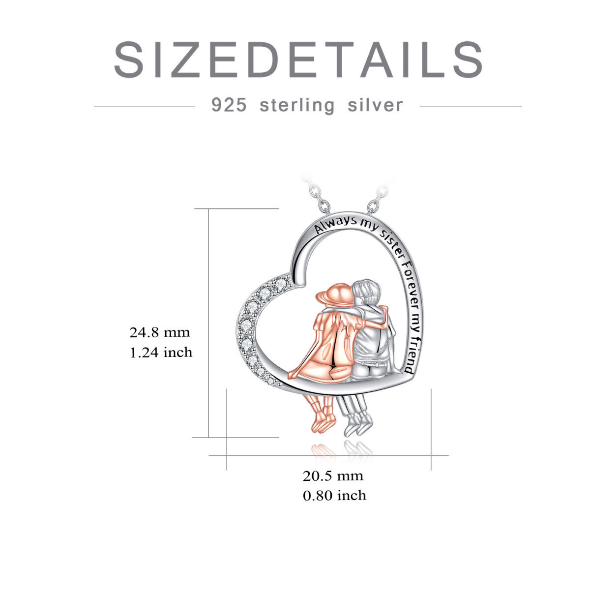 Zweifarbige Halskette aus Sterlingsilber mit Herzanhänger und eingraviertem Wort-5