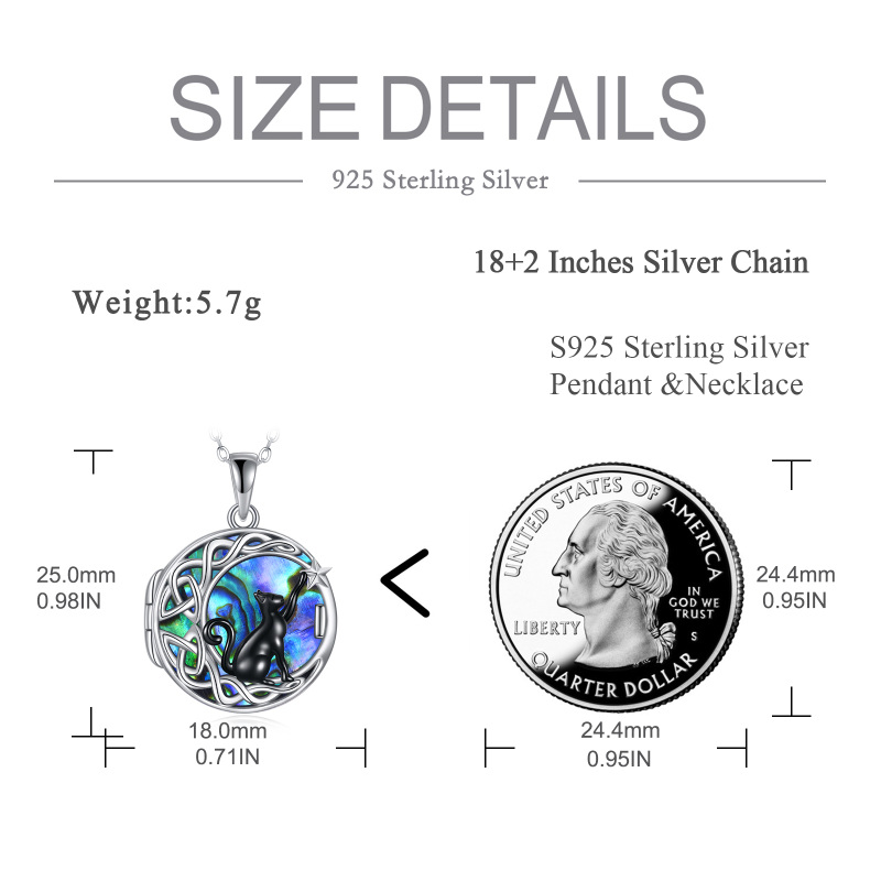 Sterling zilveren tweekleurige cirkelvormige Abalone schelpdieren kat gepersonaliseerde fotozakje ketting-5