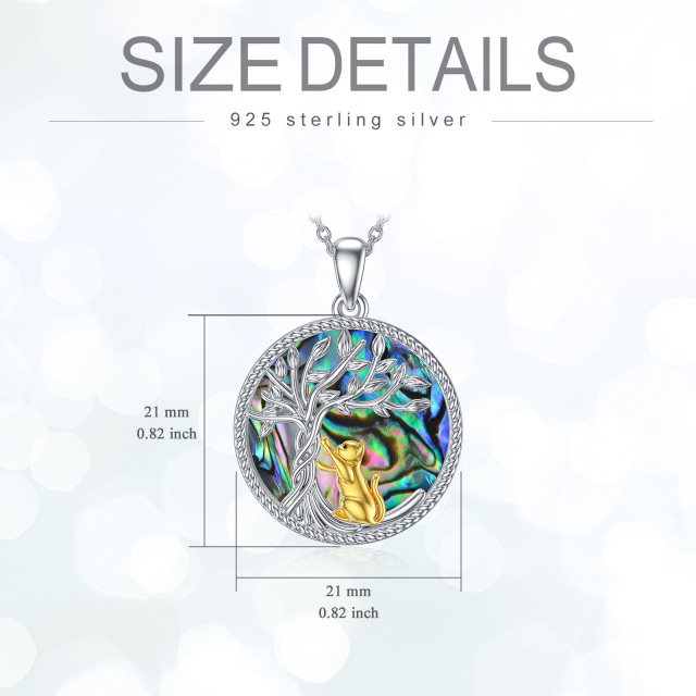 Sterling Silver Two-tone Circular Shaped Abalone Shellfish Cat & Tree Of Life Pendant Necklace-5