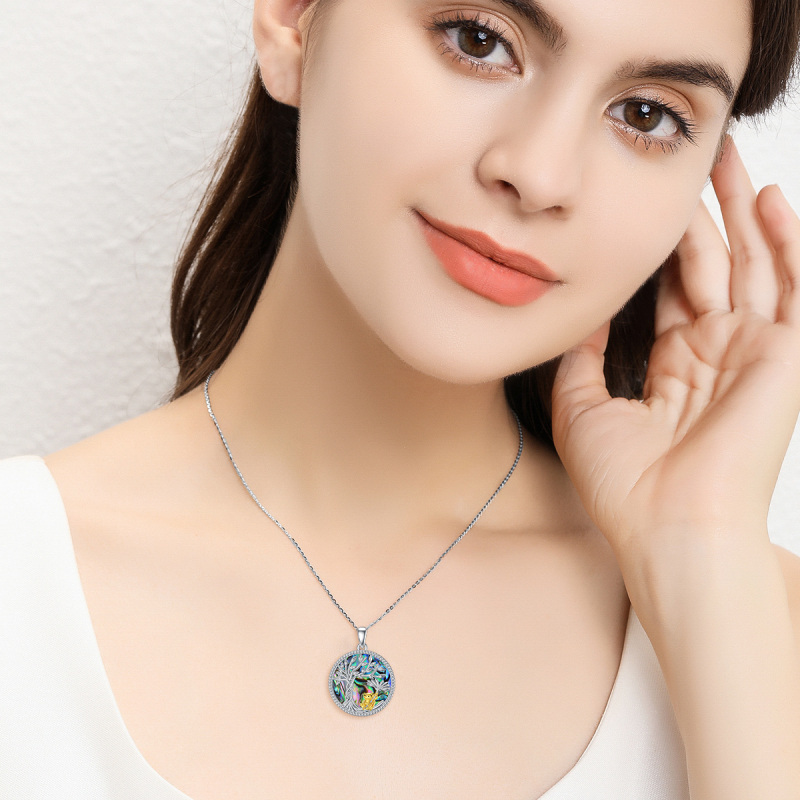 Colar com pingente de árvore da vida em prata esterlina, formato circular, abalone, marisco, sapo-2
