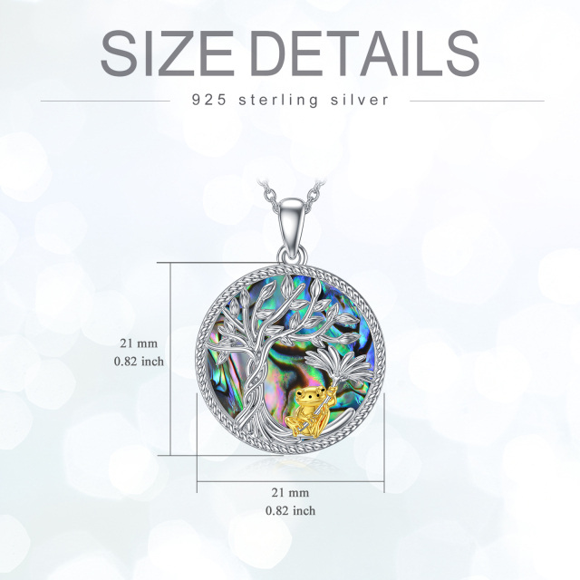 Sterling Silver Two-tone Circular Shaped Abalone Shellfish Frog & Tree Of Life Pendant Necklace-5