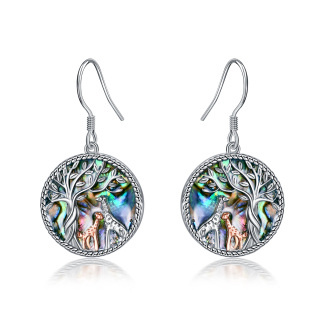 Sterling Silver Two-tone Circular Shaped Abalone Shellfish Giraffe & Tree Of Life Drop Earrings-5