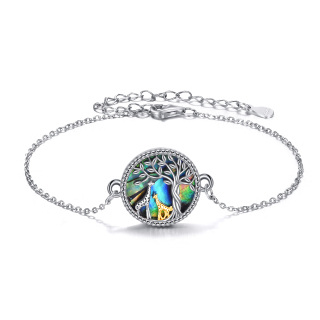 Sterling Silver Two-tone Circular Shaped Abalone Shellfish Giraffe & Tree Of Life Charm Bracelet-15