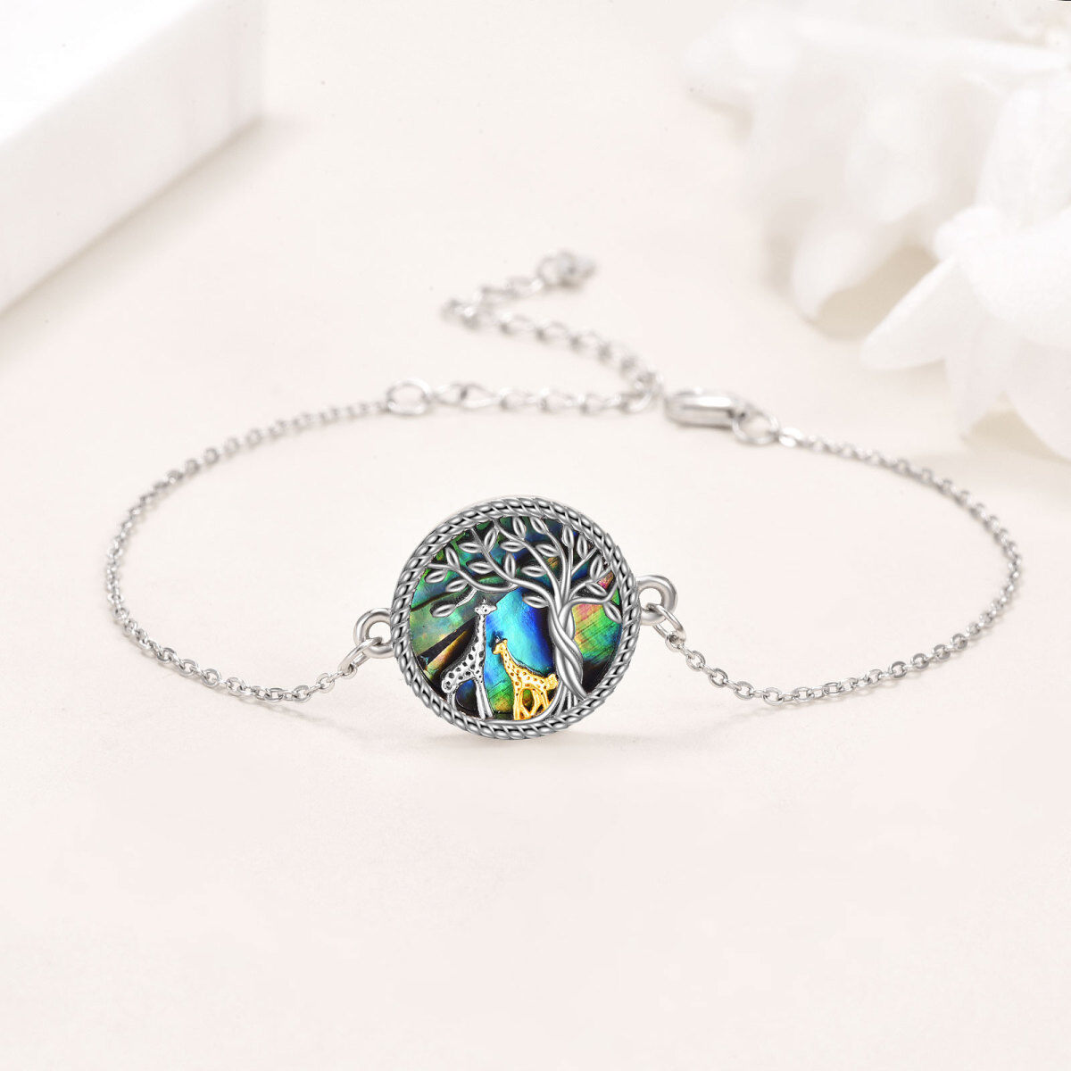 Sterling Silver Two-tone Circular Shaped Abalone Shellfish Giraffe & Tree Of Life Charm Bracelet-3