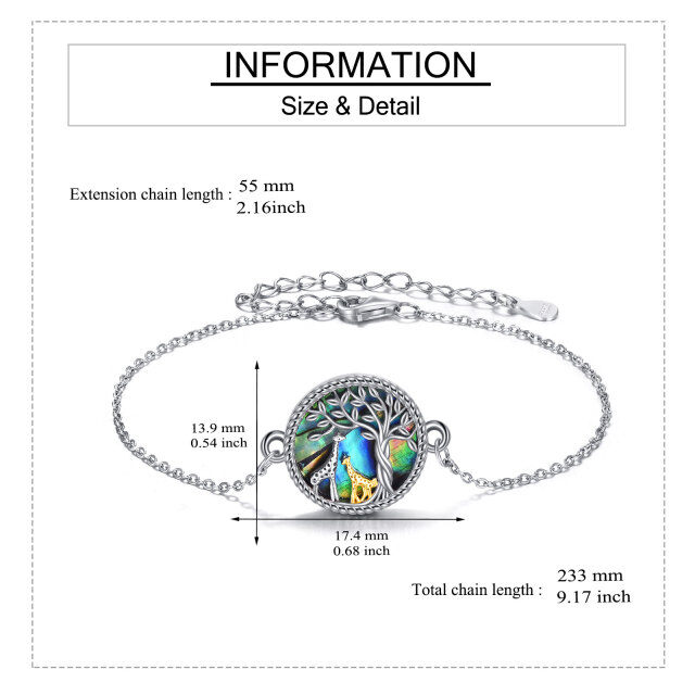 Sterling Silver Two-tone Circular Shaped Abalone Shellfish Giraffe & Tree Of Life Pendant Bracelet-5