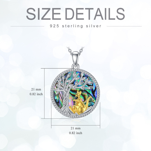 Sterling Silver Two-tone Circular Shaped Abalone Shellfish Kangaroo & Tree Of Life Pendant Necklace-6