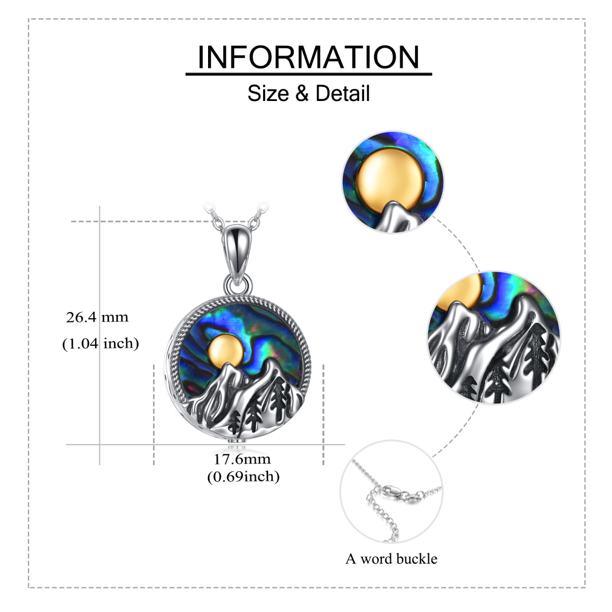 Sterling Silber zweifarbig kreisförmig Abalone Muscheln Berge Urne Halskette mit eingravie-5