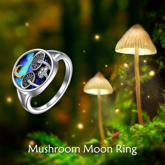 Sterling Silver Two-tone Circular Shaped Abalone Shellfish Mushroom & Moon Ring-6