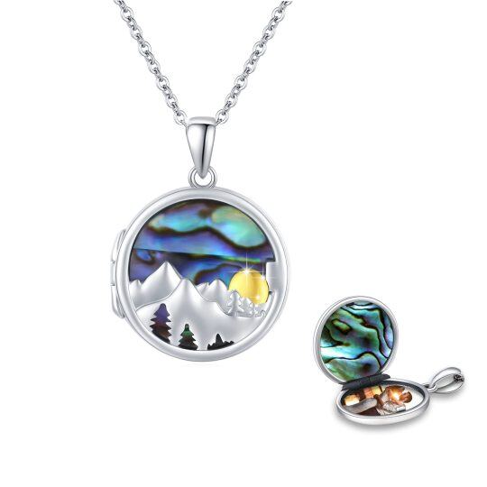 Sterling Silver Two-Tone Abalone Shellfish Mountains Personalized Photo Locket Necklace For Women