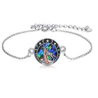 Sterling Silver Two-tone Circular Shaped Abalone Shellfish Wolf Single Layer Anklet-23