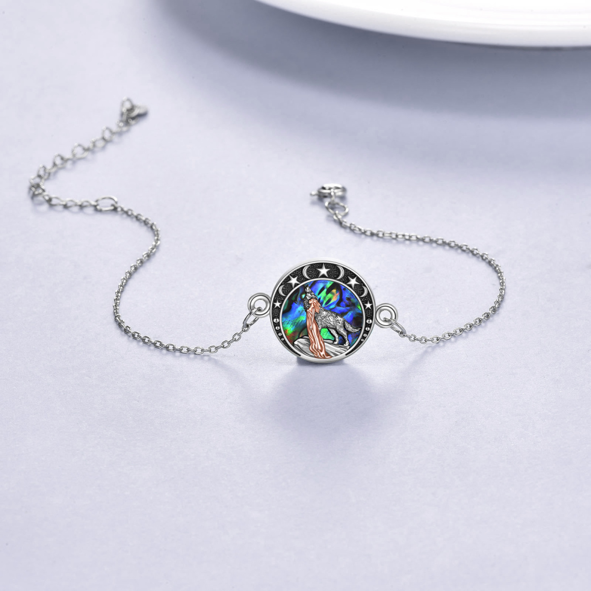 Cavigliera bicolore in argento sterling a forma di circolare con crostaceo Abalone Lupo a-4