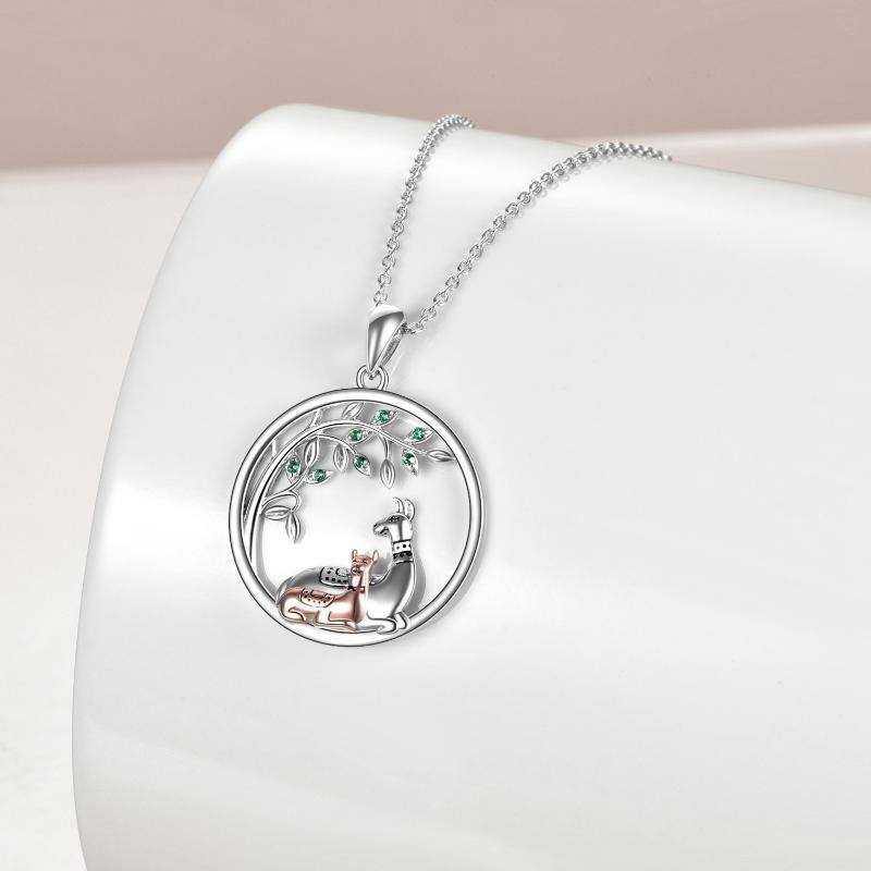 Sterling Silver Two-tone Circular Shaped Cubic Zirconia Alpaca Pendant Necklace-4