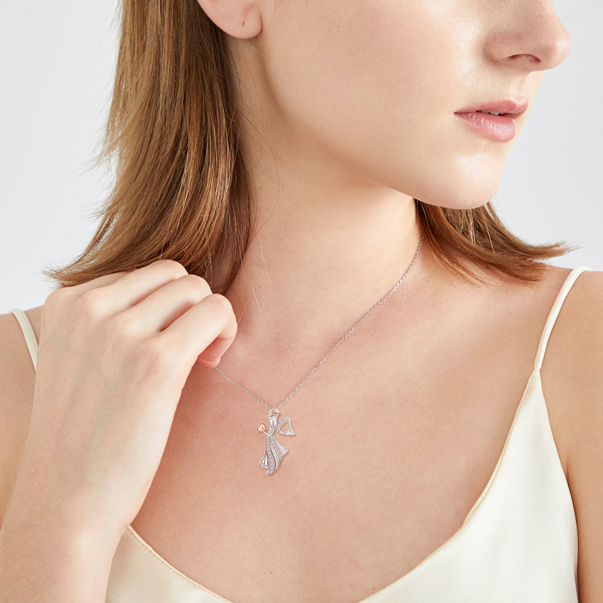 Collier en argent sterling avec pendentif ange et coeur en zircon cubique de forme circula-4