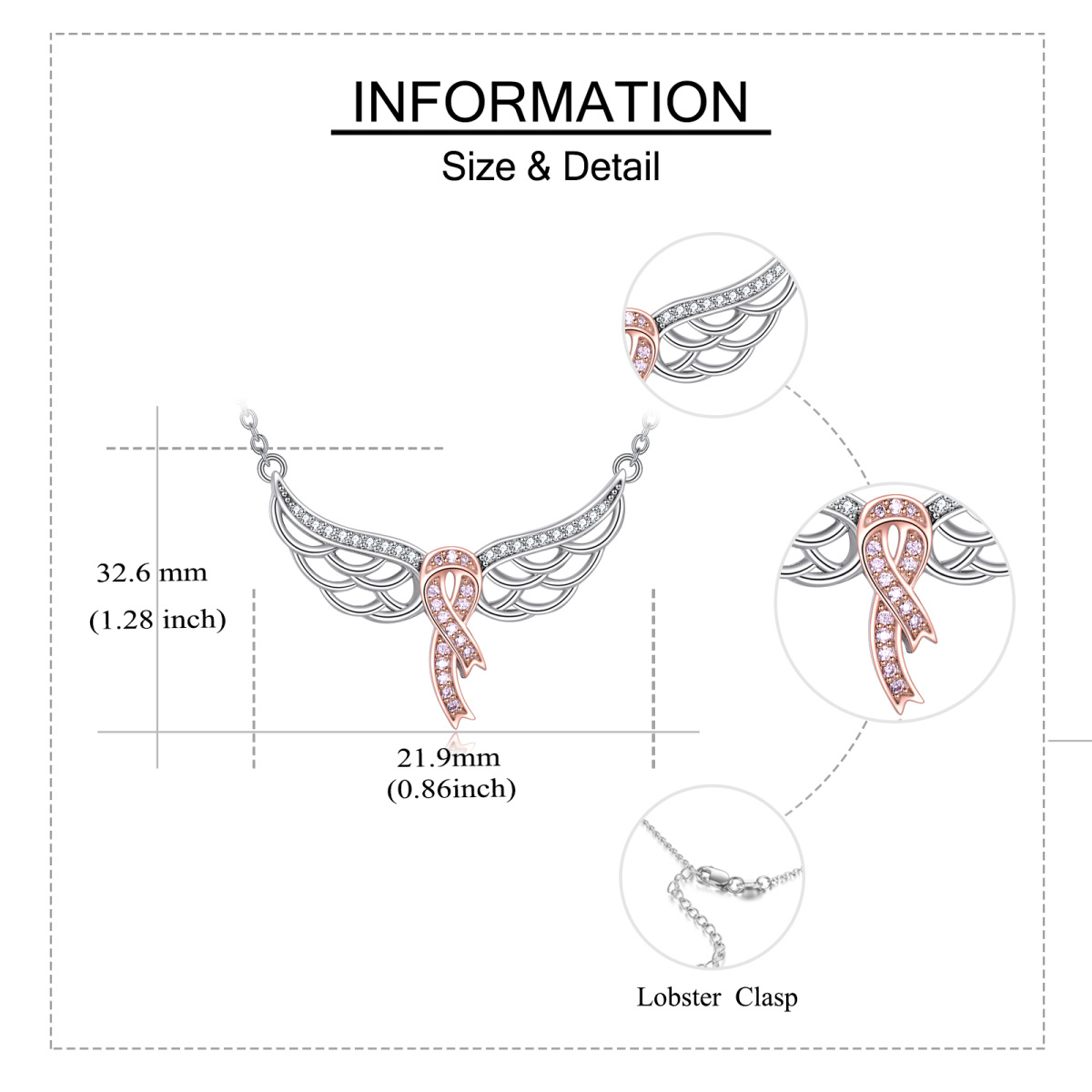 Sterling Silber zweifarbig kreisförmig Cubic Zirkonia Engel Flügel & Band Anhänger Halsket-5