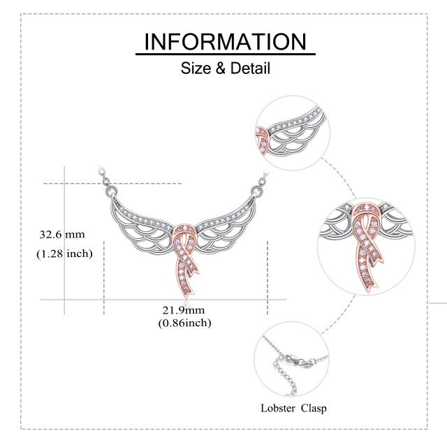 Plata de ley de dos tonos Circular en forma de Circonita Angel Wing & Ribbon Collar Colgan-5