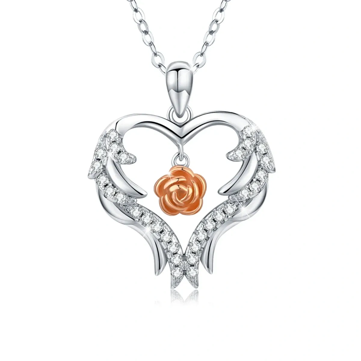 Collier en argent sterling avec pendentif en forme d'ailes d'ange en zircon cubique bicolo-1