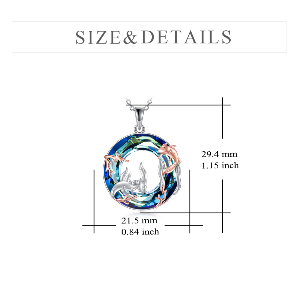 Sterling Silver Two-tone Circular Shaped Axolotl Crystal Pendant Necklace-5