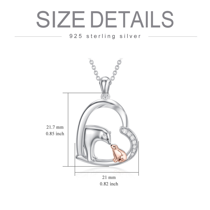 Sterling zilveren tweekleurige cirkelvormige cubic zirconia beer en hart hanger ketting-5