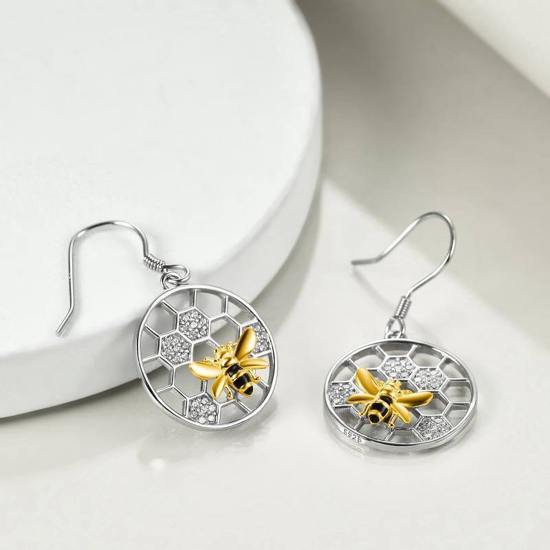 Pendants d'oreilles en argent sterling, forme circulaire en zircon cubique abeille et nid-4