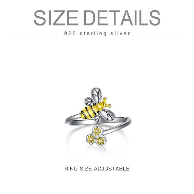 Sterling Silver Two-tone Circular Shaped Cubic Zirconia Bee Open Ring-5