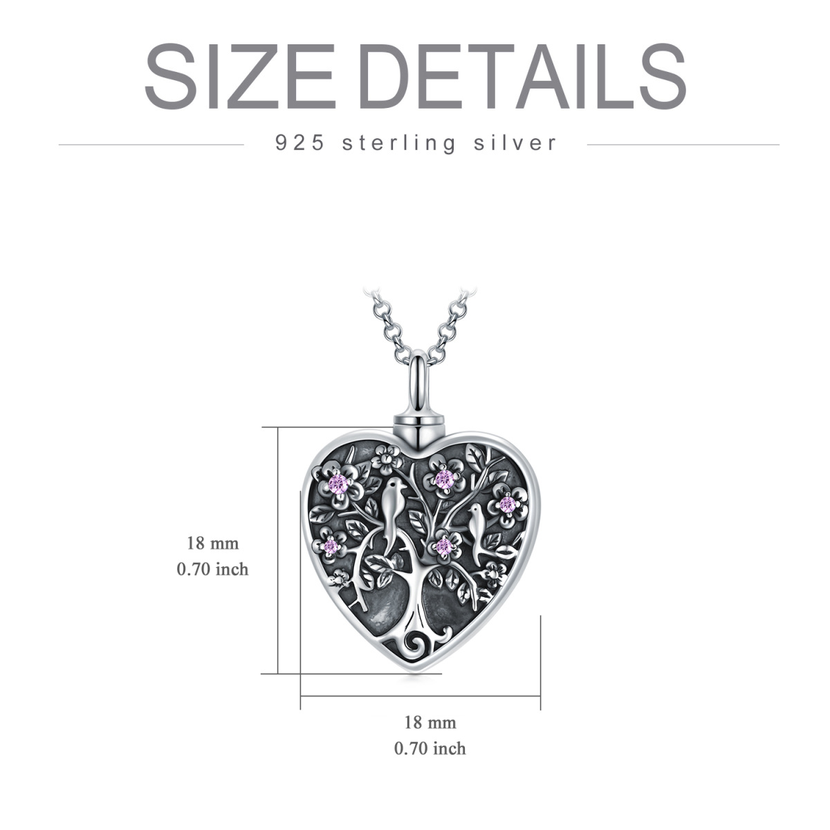 Sterling Silver Two-tone Circular Shaped Cubic Zirconia Bird & Tree Of Life Urn Necklace for Ashes-5