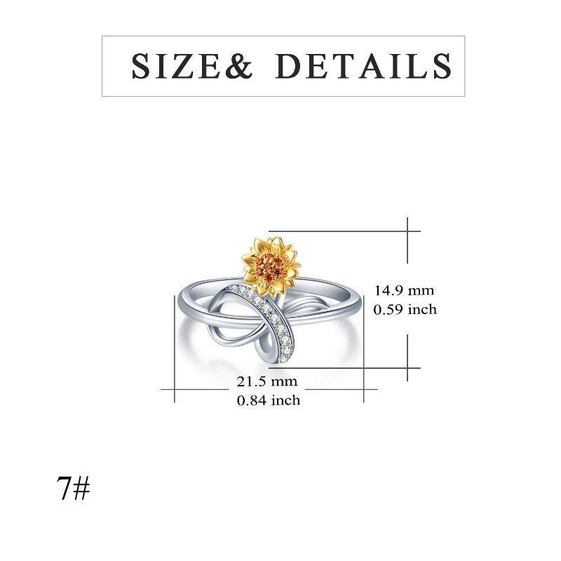 Sterling Silver Two-tone Round Shaped Cubic Zirconia Bowknot Sunflower Ring-5