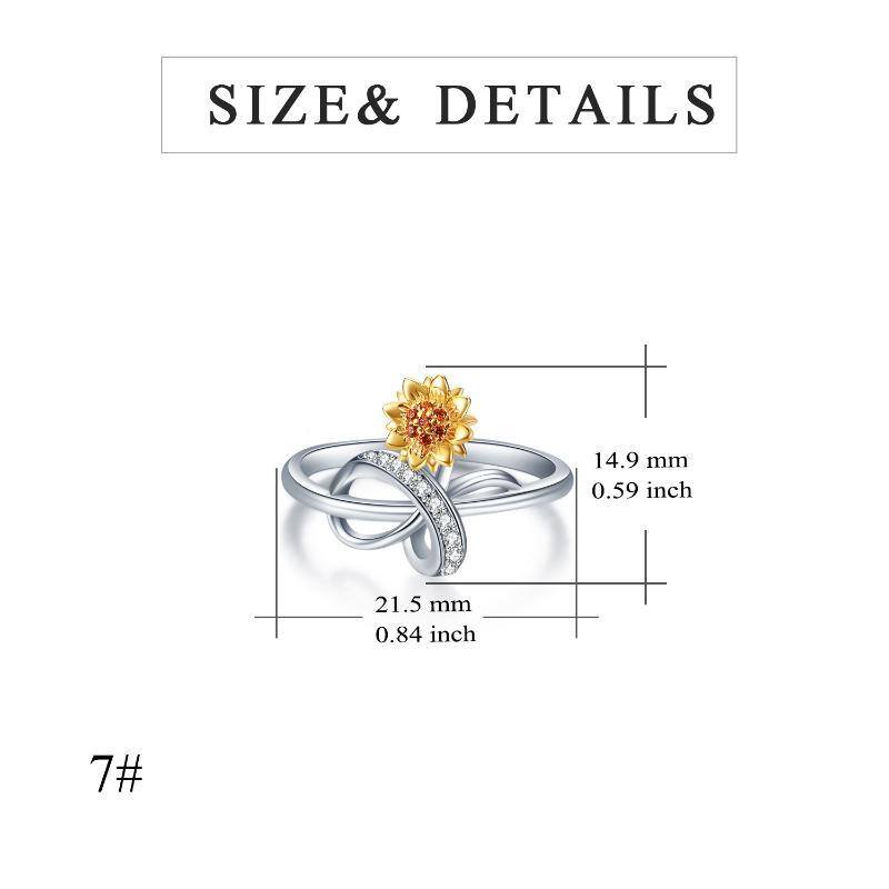 Sterling Silver Two-tone Circular Shaped Cubic Zirconia Bowknot Sunflower Ring-5