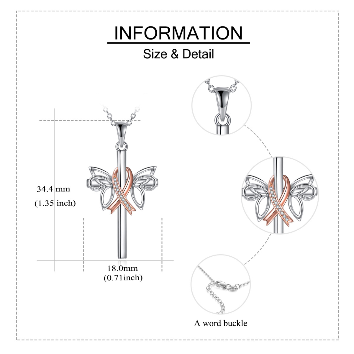 Sterling Silber zweifarbig kreisförmig Cubic Zirkonia Schmetterling & Kreuz-Anhänger Halsk-5