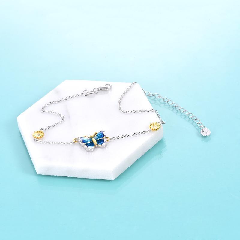 Bracelet en argent sterling bicolore avec pendentif papillon et marguerite en zircon cubiq-5