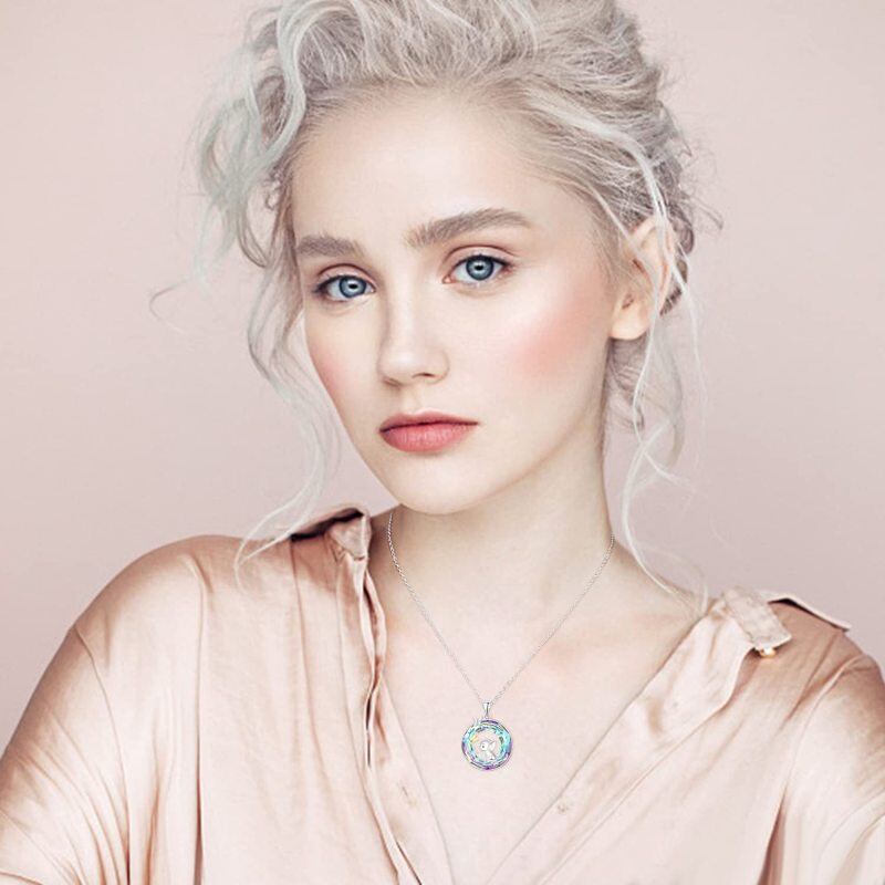 Colar com pingente de cristal de borboleta e elefante em prata esterlina de dois tons em f-2