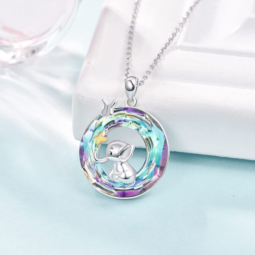 Collier en argent sterling avec pendentif circulaire en forme de papillon et d'éléphant en-4