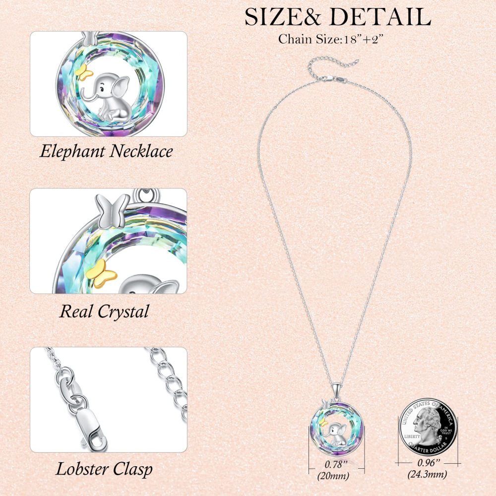 Collier en argent sterling avec pendentif circulaire en forme de papillon et d'éléphant en-5