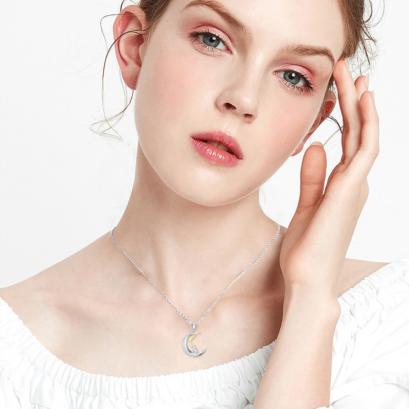 قلادة من الفضة الإسترلينية بتصميم قطة وقمر ونجمة ثنائية اللون للفتيات المراهقات-2