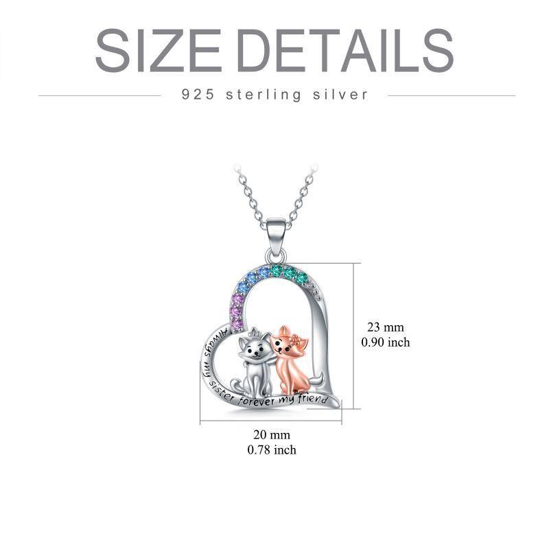 Sterling Silver Two-Tone Cz Heart Cats Pendant Necklace Jewelry Gift For Sisters-5