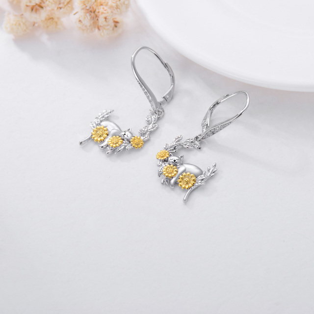 Boucles d'oreilles bicolores en argent sterling avec zircon cubique en forme de chat, tour-3