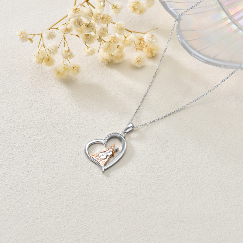 قلادة دائرية من الفضة الإسترلينية بلونين مرصعة بزركونيا مكعبة على شكل قلب-4