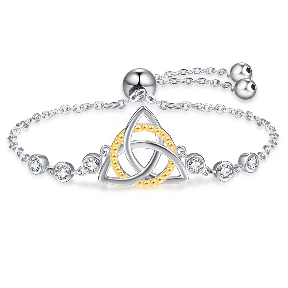 Bracelet en argent sterling avec pendentif nœud celtique en zircon cubique de forme circul-1