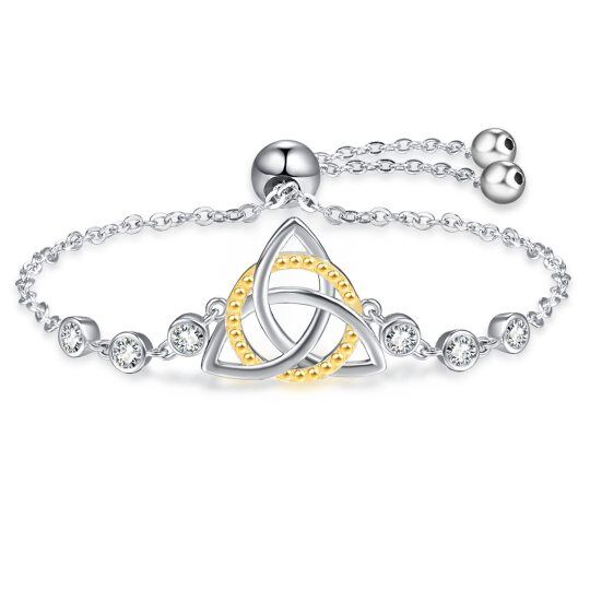 Sterling Silber zweifarbig kreisförmig Cubic Zirkonia Celtic Knot Anhänger Armband