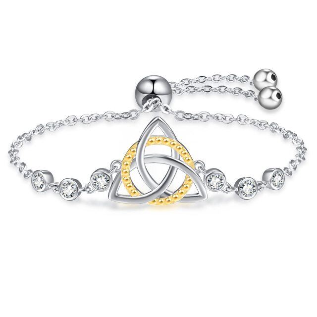 Bracelet en argent sterling avec pendentif nœud celtique en zircon cubique de forme circul-1