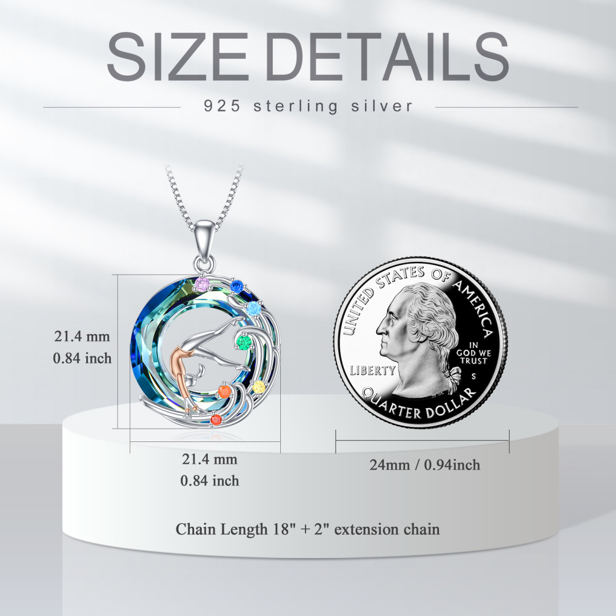 Sterling zilveren tweekleurige cirkelvormige chakra's & turner kristal hanger ketting-5