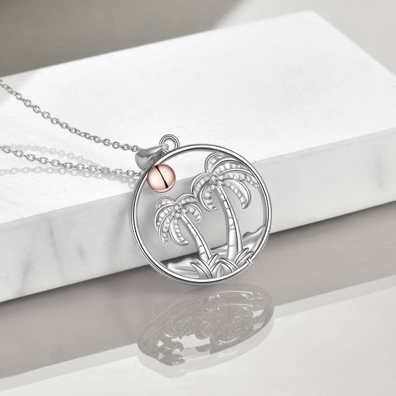 Collana in argento sterling bicolore a forma di circolare con ciondolo a forma di albero di cocco-4