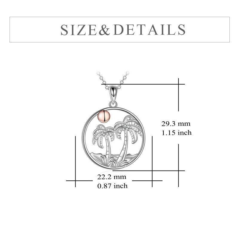 Sterling zilveren tweekleurige cirkelvormige cubic zirconia kokosnoot boom hanger ketting-6