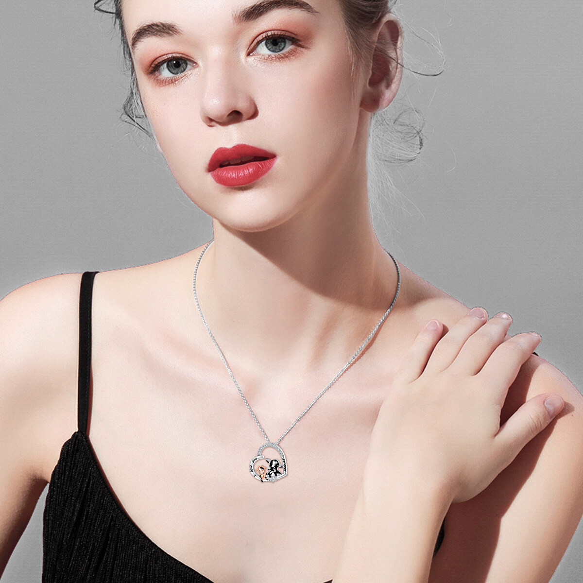 Collier en argent sterling bicolore avec pendentif vache et coeur en zircon cubique et mot-2