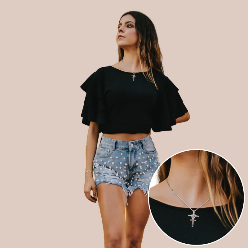 925 prata esterlina zircon rosa fita cruz charme pingente colar presente para mulher-3