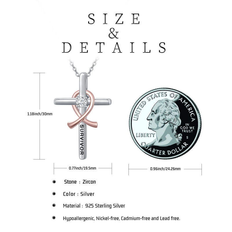 925 prata esterlina zircon rosa fita cruz charme pingente colar presente para mulher-6