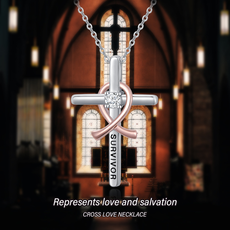 925 prata esterlina zircon rosa fita cruz charme pingente colar presente para mulher-7