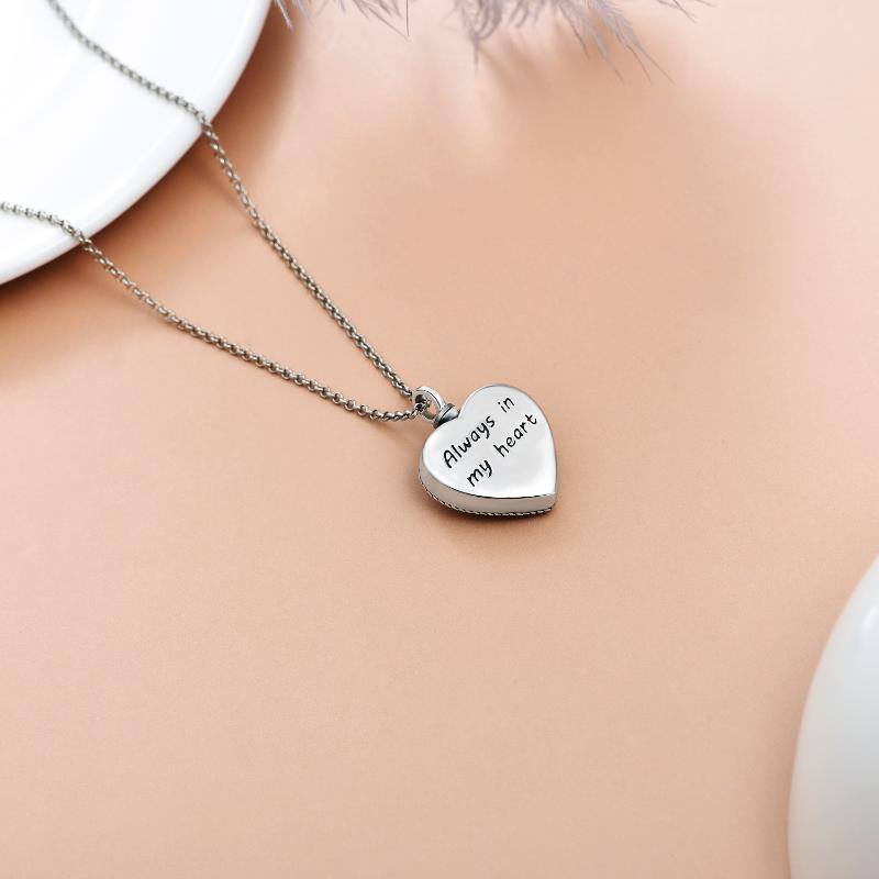 Collar de urna de plata de ley con forma de corazón de gato de cristal circular de dos tonos para cenizas con palabra grabada-5